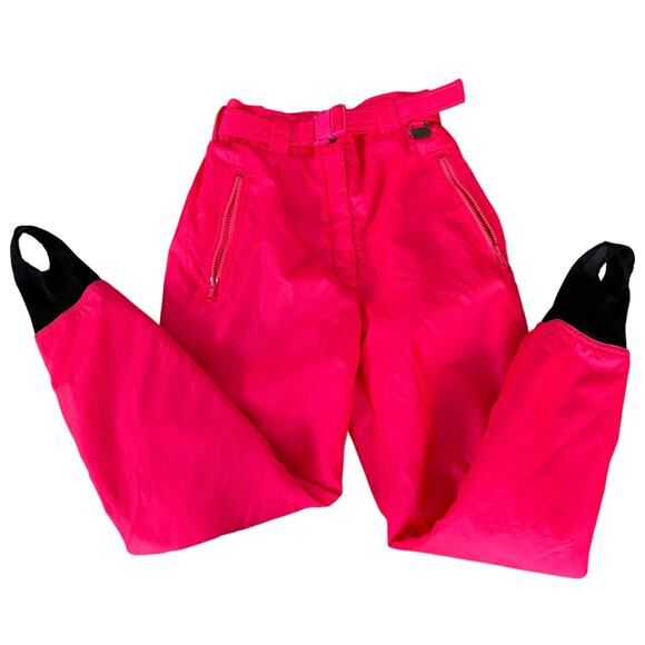 VTG White Stag Ski Pants 6 Hot Pink Neon Overall Nylon Stirrup Retro 80s 90s - Picture 2 of 8